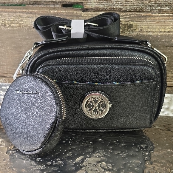 Christian Lacroix Black Leather Crossbody Camera Bag with Coin Pouch, NWT - Picture 1 of 8